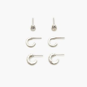 Rhinestone Stud & Hoop Earring Set