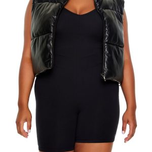 Plus Size Faux Leather Puffer Vest