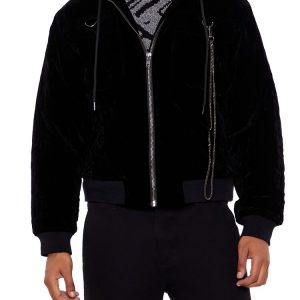 Hooded Velvet Wallet Chain Jacket