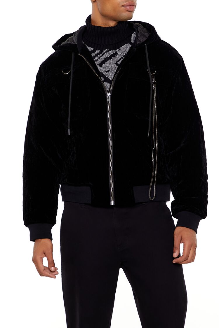 Hooded Velvet Wallet Chain Jacket