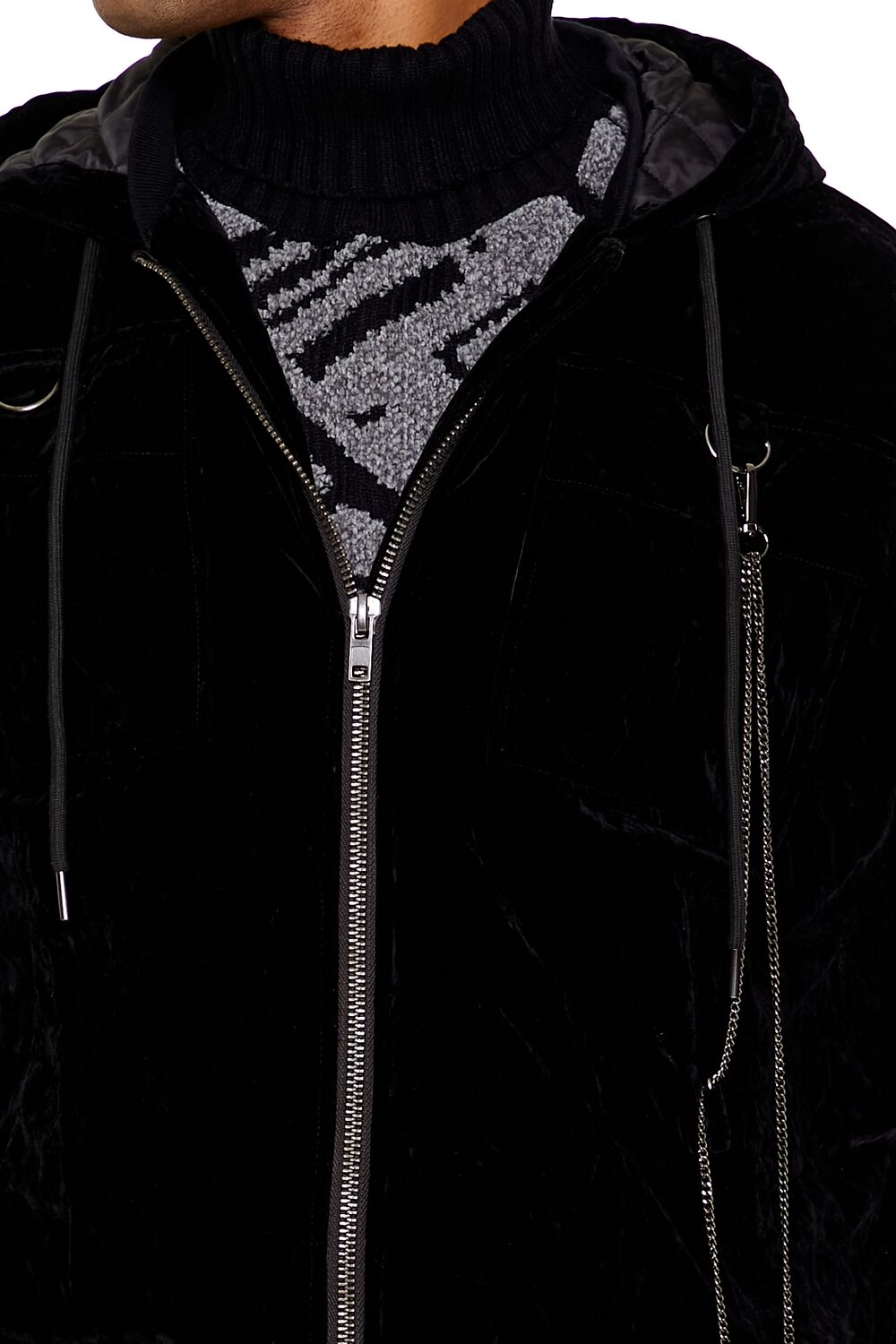 Hooded Velvet Wallet Chain Jacket - Image 3
