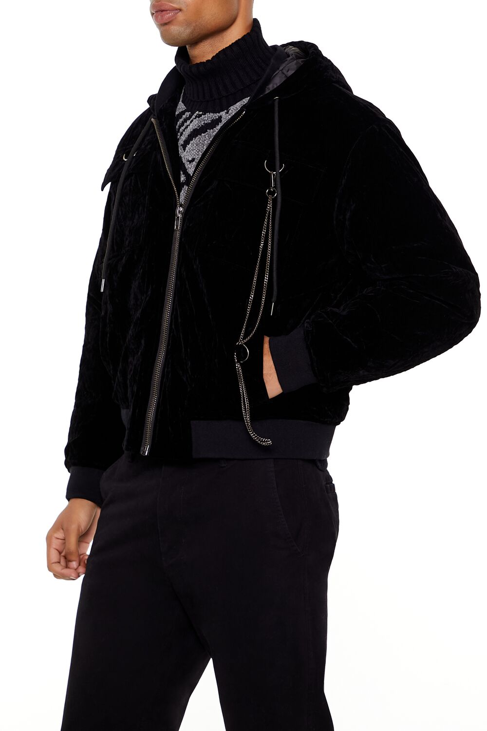 Hooded Velvet Wallet Chain Jacket - Image 4