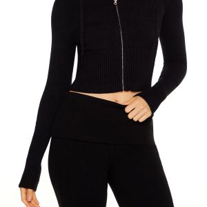 Hooded Cropped Zip-Up Sweater