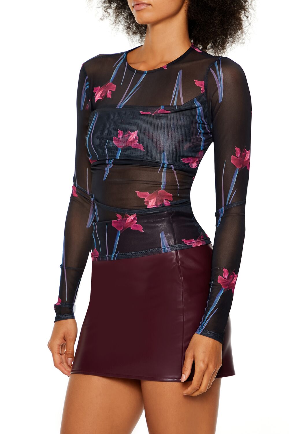 Sheer Floral Print Mesh Top - Image 4
