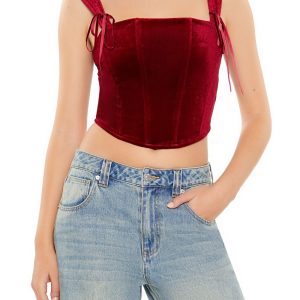 Velvet Bow Bustier Crop Top