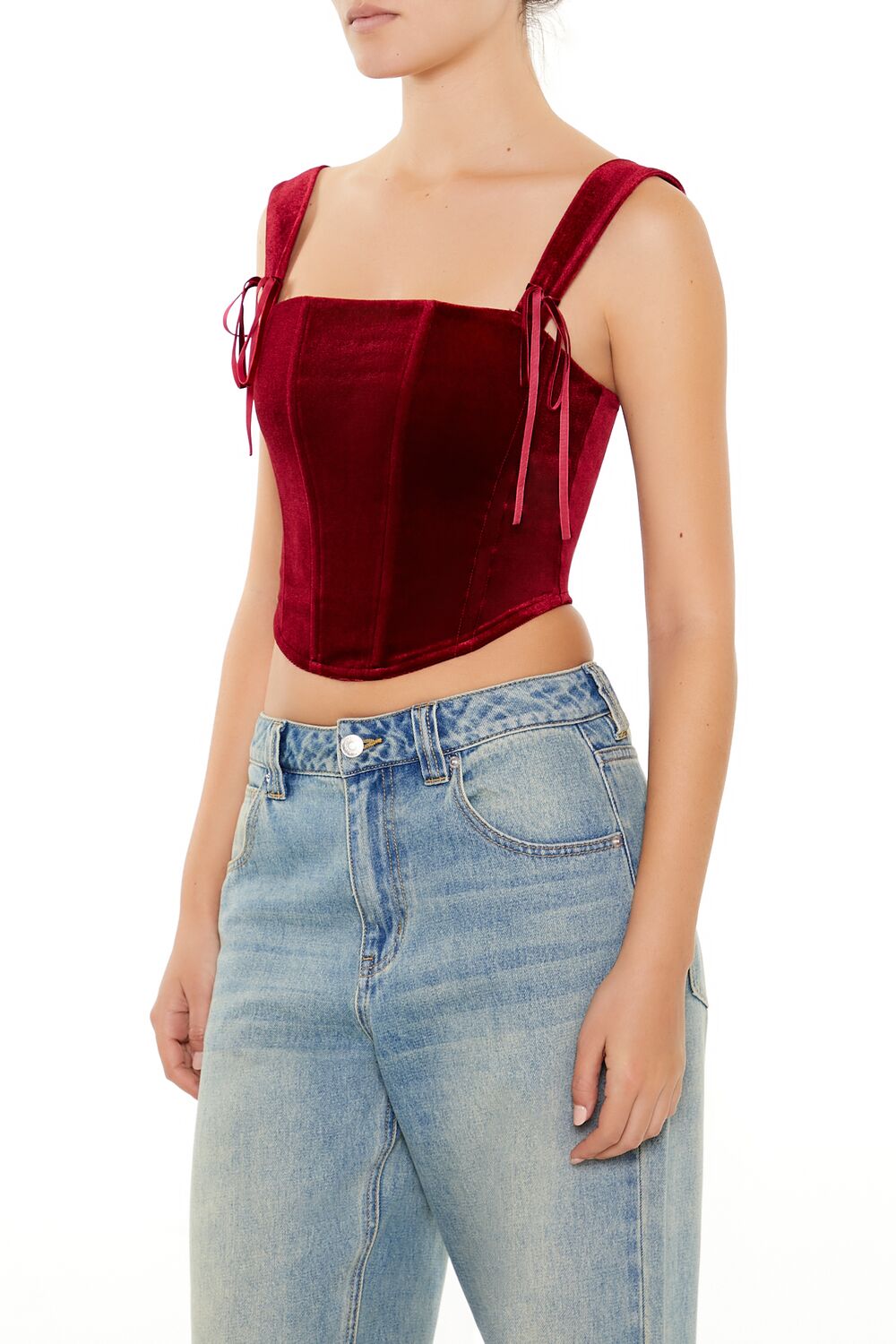 Velvet Bow Bustier Crop Top - Image 4