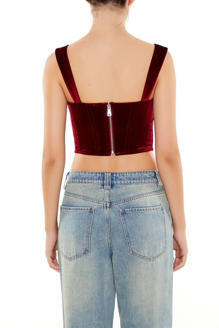 Velvet Bow Bustier Crop Top - Image 5