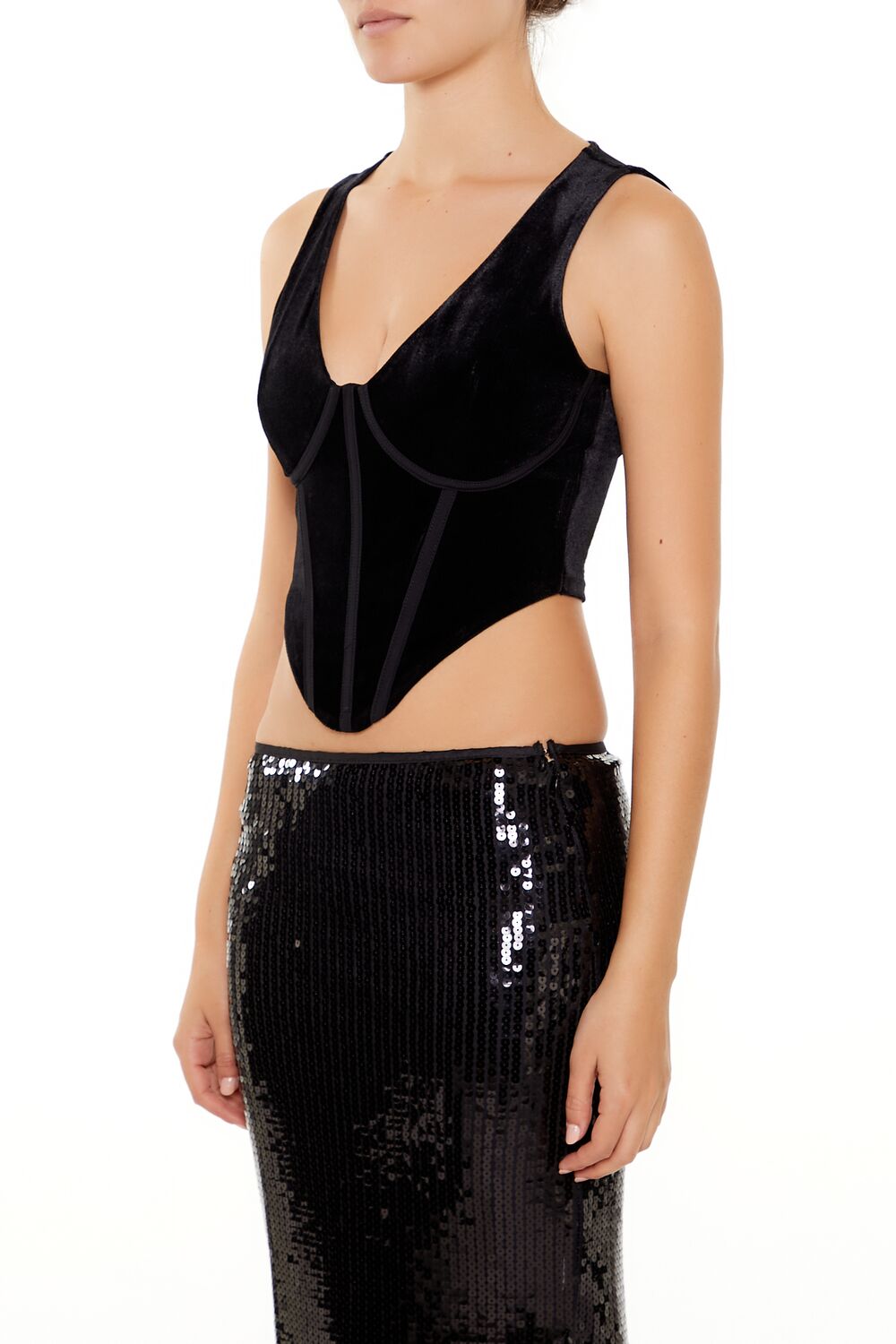 Velvet Bustier Cropped Tank Top - Image 4