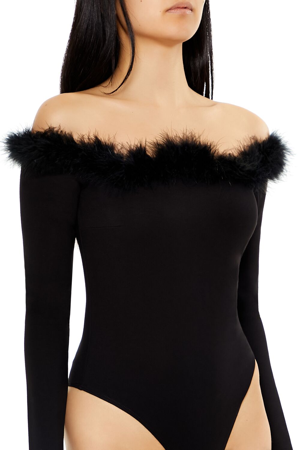 Faux Feather-Trim Off-the-Shoulder Bodysuit - Image 4