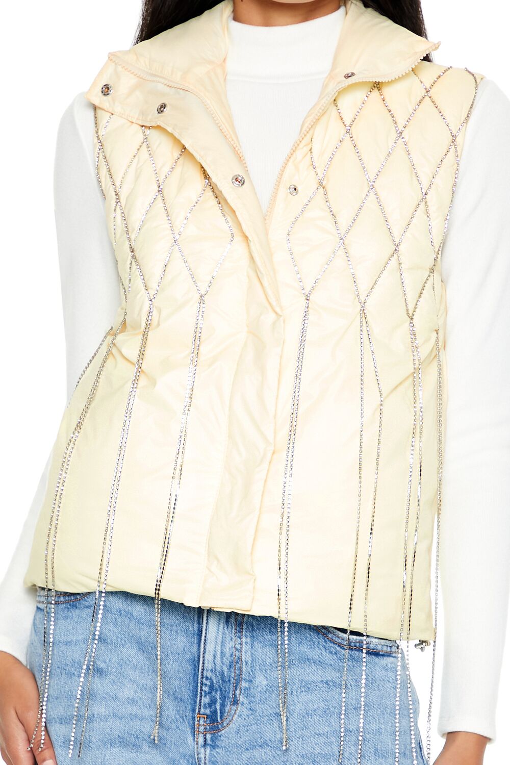 Quilted Rhinestone Fringe Vest - Image 3