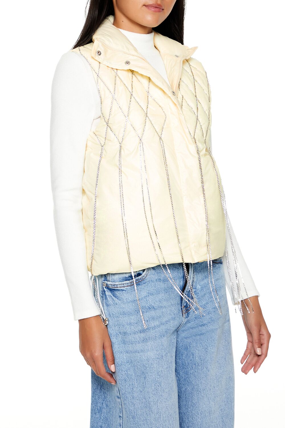 Quilted Rhinestone Fringe Vest - Image 4