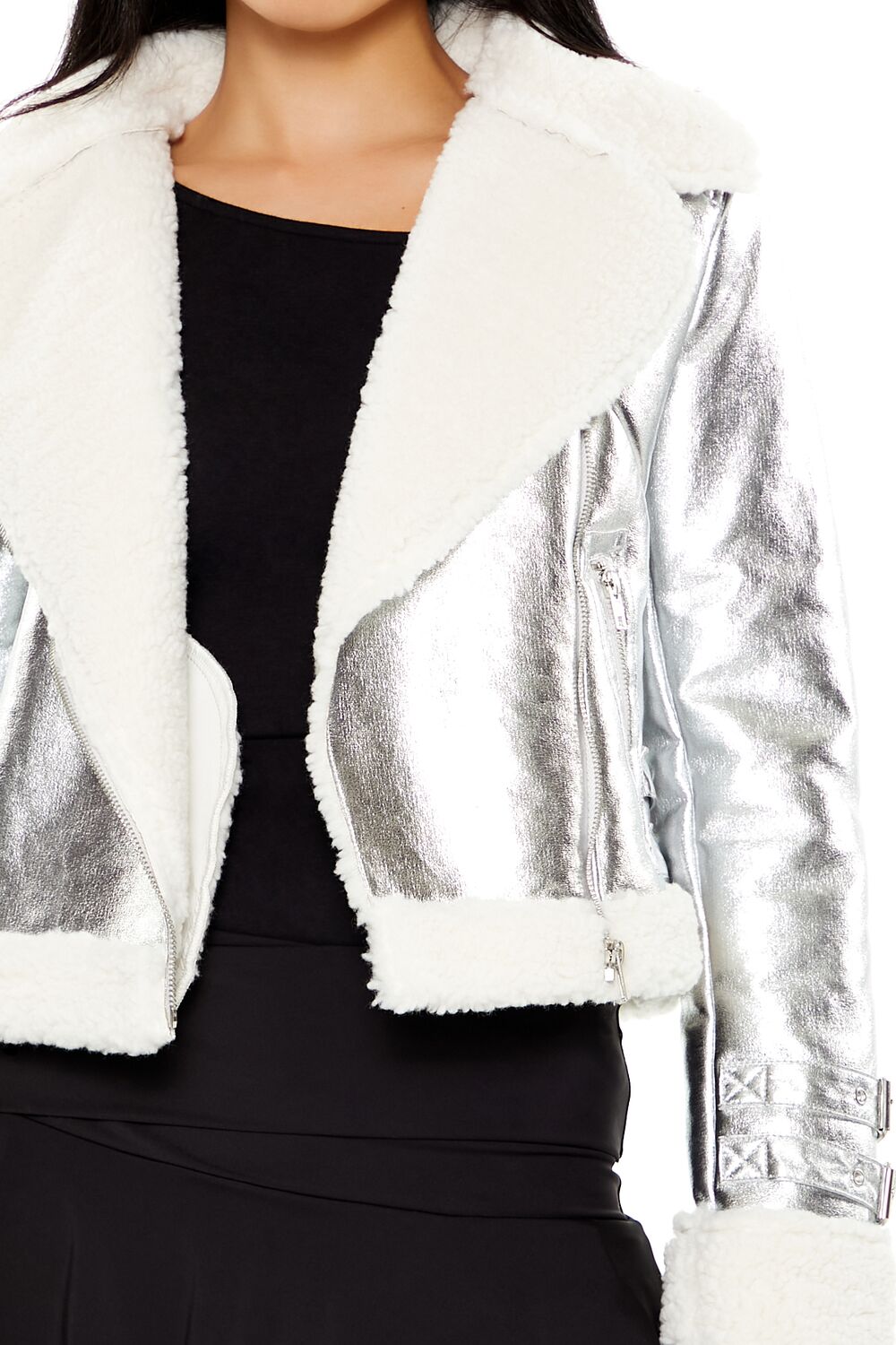 Metallic Cropped Moto Jacket - Image 3