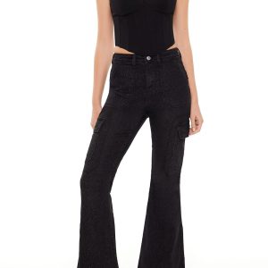 Metallic Sequin Flare Cargo Jeans