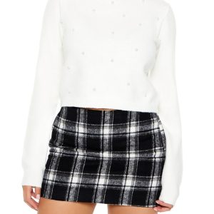 Faux Pearl Turtleneck Sweater