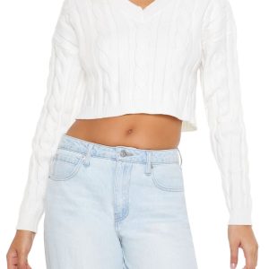 Cropped Cable Knit Sweater