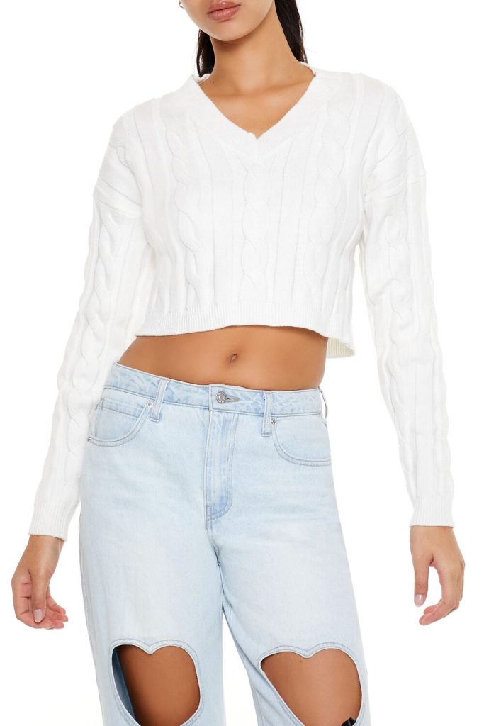 Cropped Cable Knit Sweater