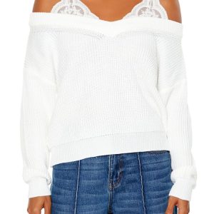 Off-the-Shoulder Combo Sweater