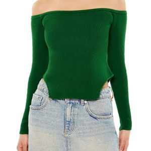 Off-the-Shoulder Cutout-Hem Sweater