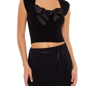 Sweater-Knit Bow Crop Top