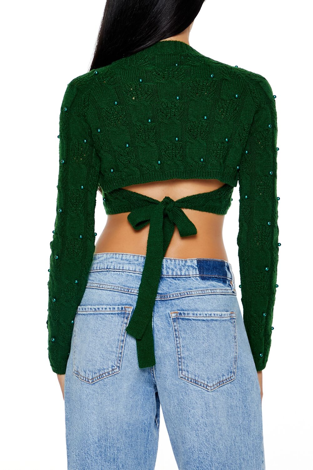 Beaded Cropped Cable Knit Sweater - Image 10