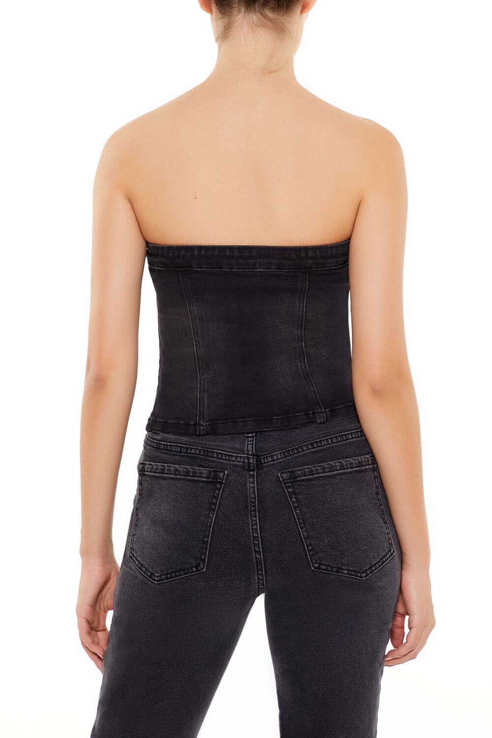 Denim Zip-Front Cropped Tube Top - Image 5