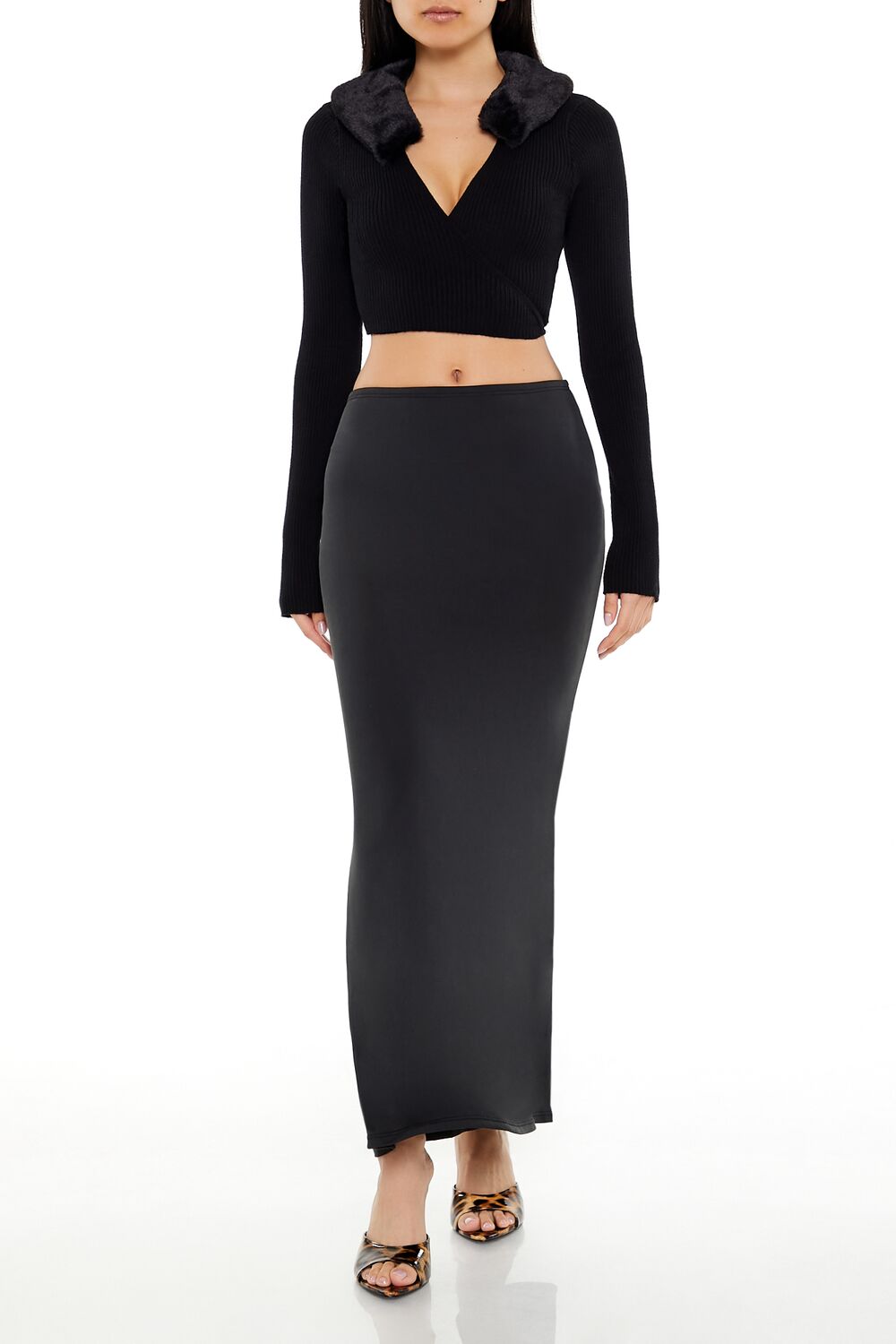 Faux Fur Sweater-Knit Wrap Top - Image 2