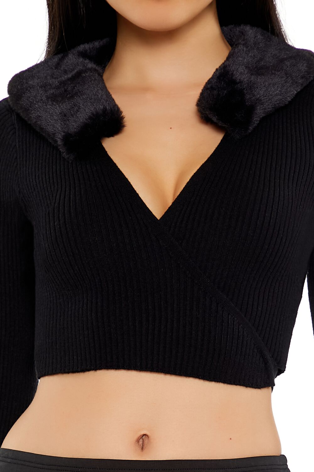 Faux Fur Sweater-Knit Wrap Top - Image 3