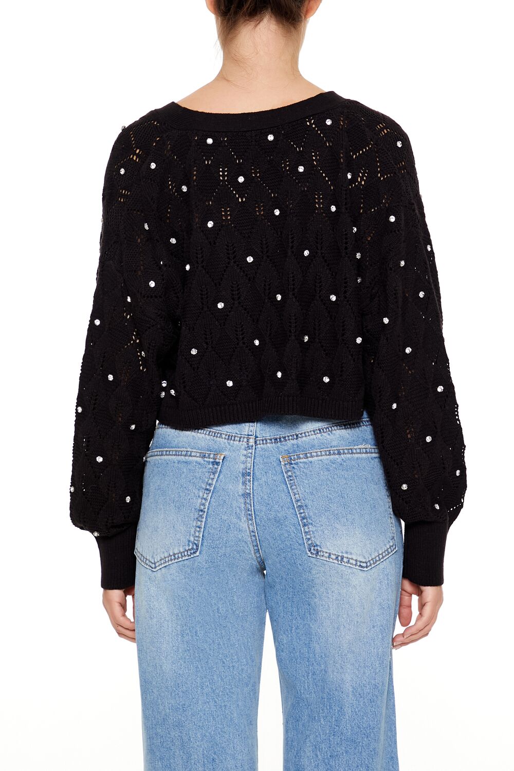 Faux Gem Cropped Cardigan Sweater - Image 5