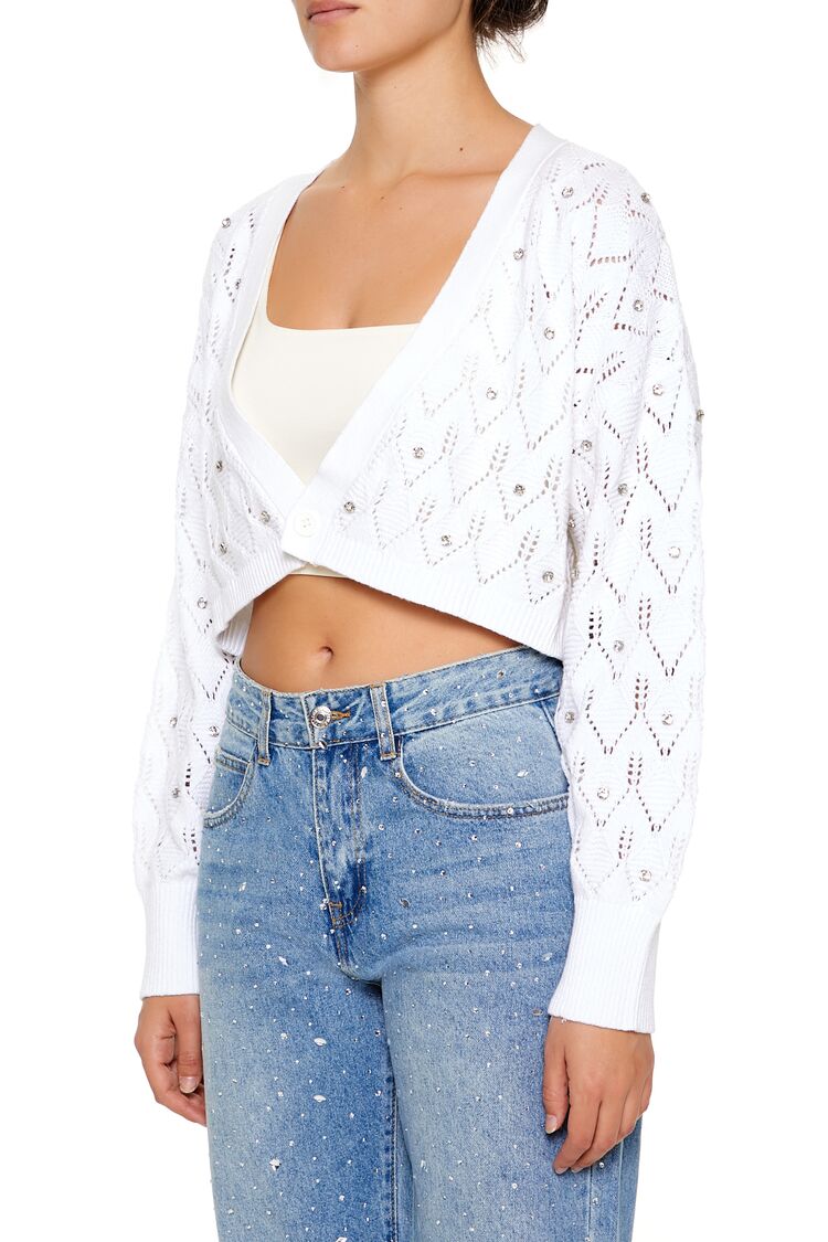 Faux Gem Cropped Cardigan Sweater - Image 9