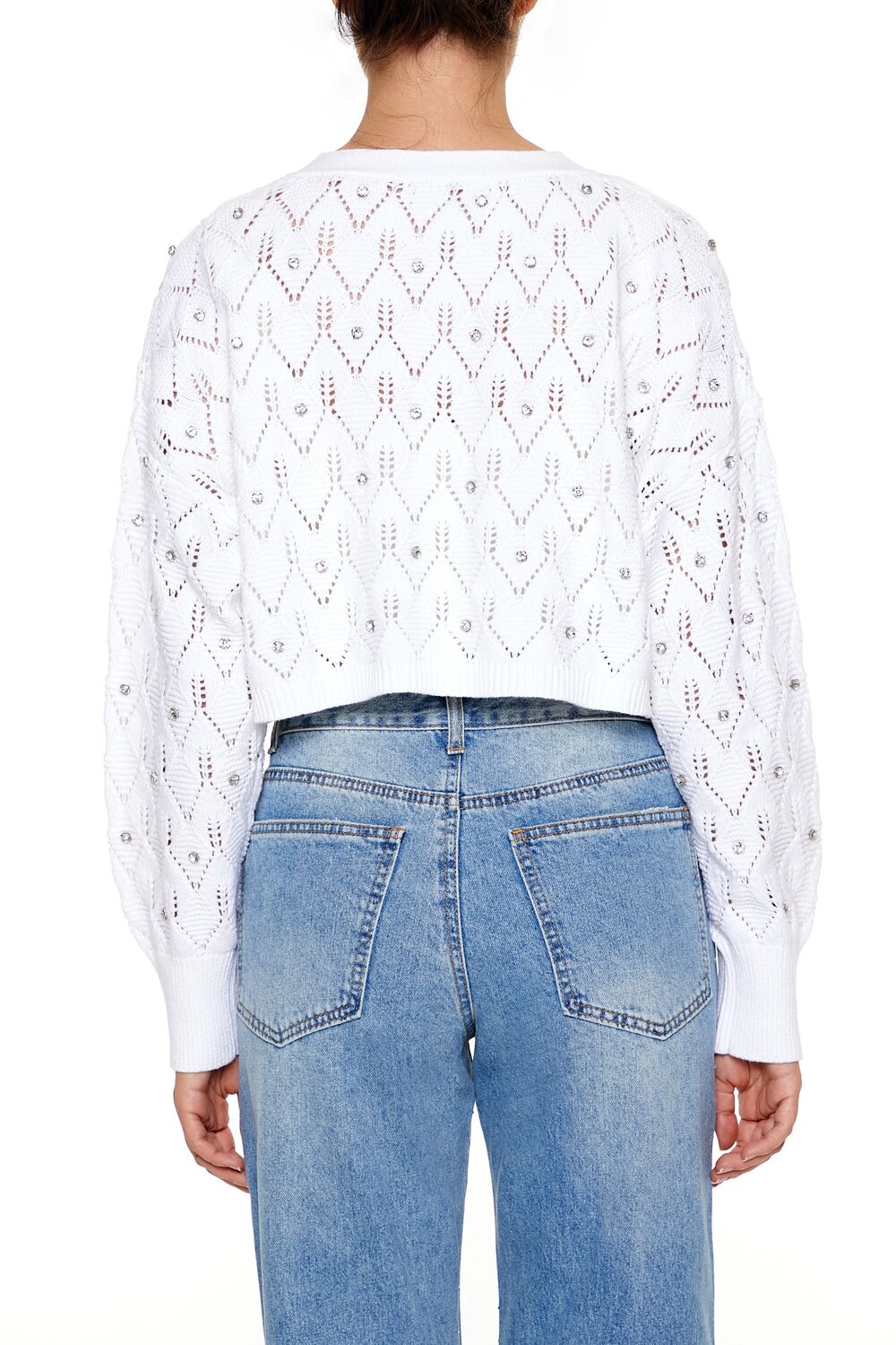 Faux Gem Cropped Cardigan Sweater - Image 10