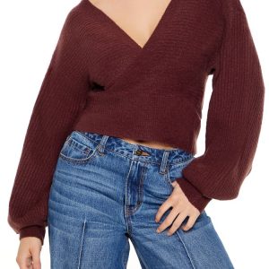 Peasant-Sleeve Surplice Sweater