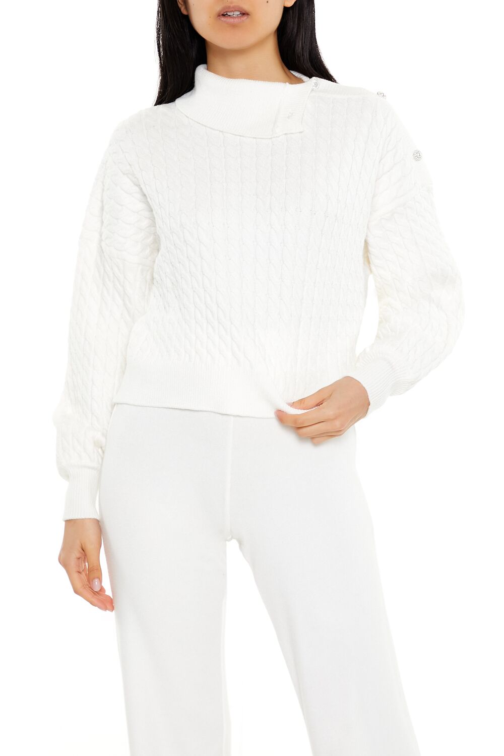 Faux Pearl Cable Knit Sweater