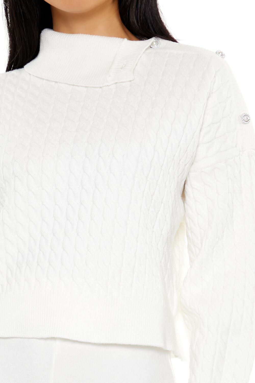Faux Pearl Cable Knit Sweater - Image 3