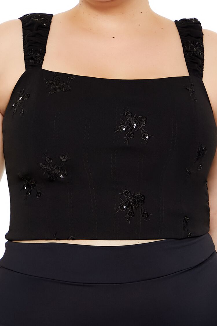 Plus Size Flower Sequin Crop Top - Image 3