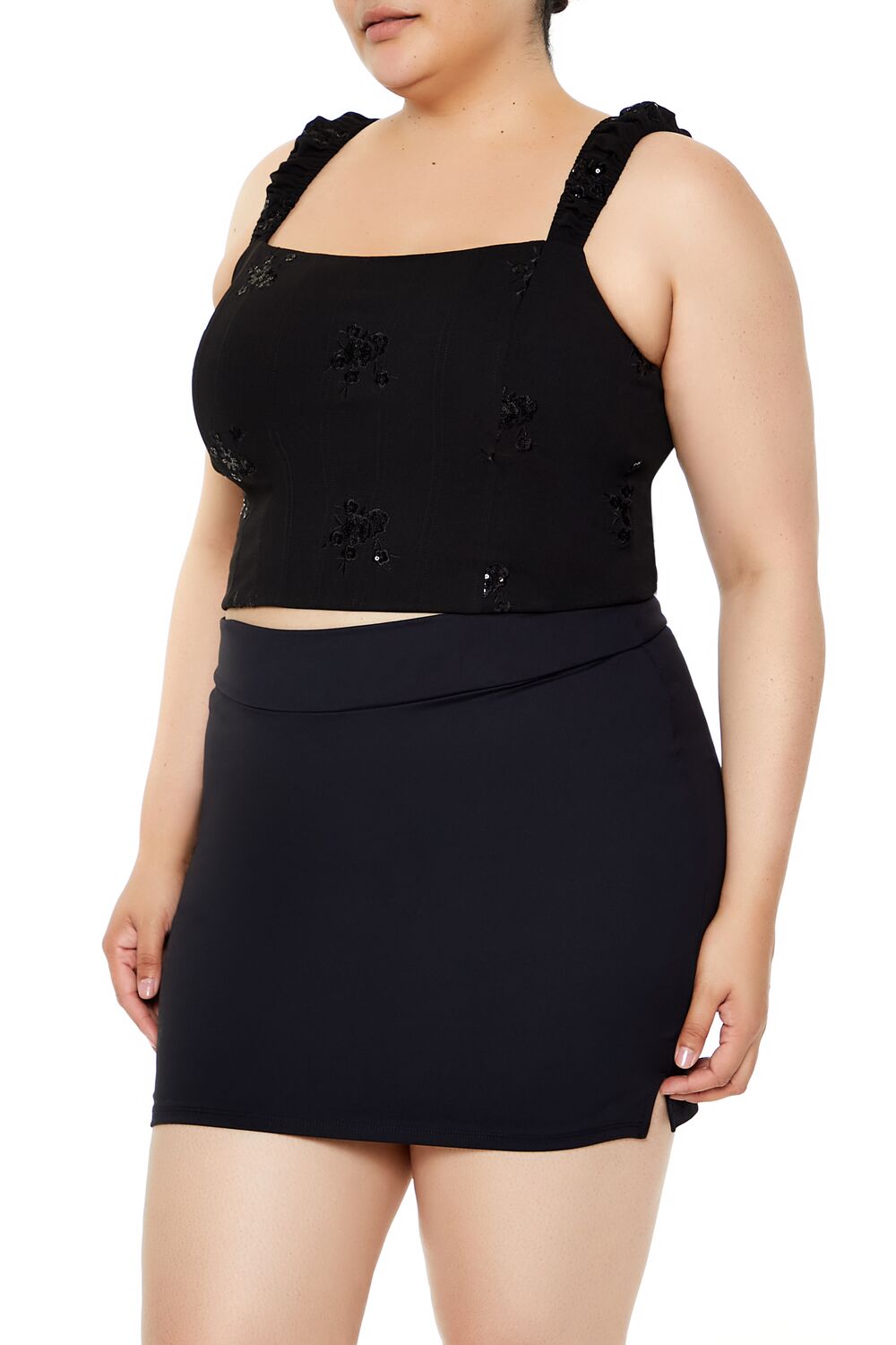 Plus Size Flower Sequin Crop Top - Image 4