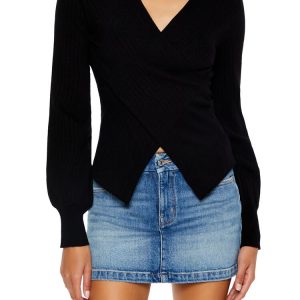 V-Neck Notched-Hem Sweater