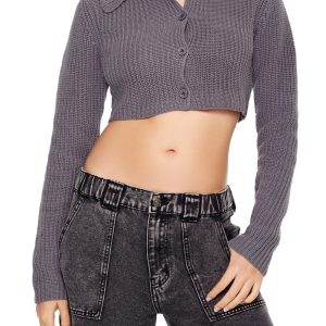 Cropped Rib-Knit Cardigan Sweater