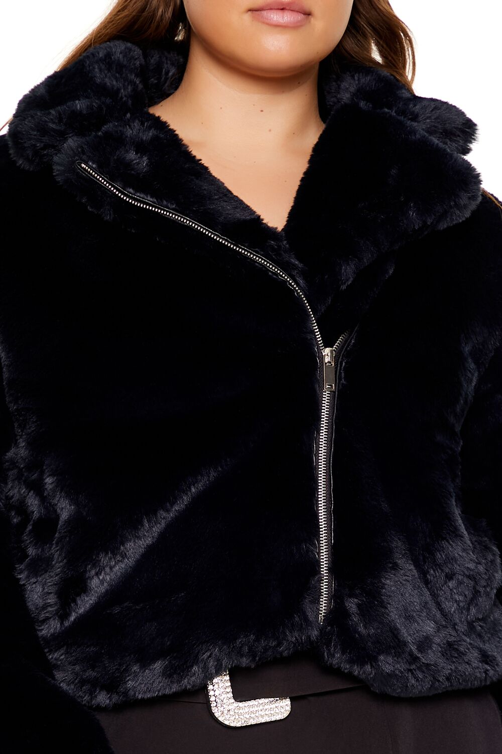 Plus Size Notched Faux Fur Coat - Image 3
