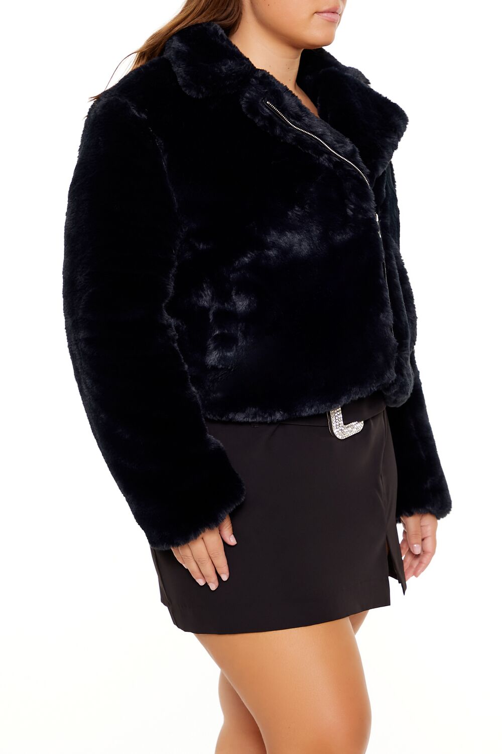 Plus Size Notched Faux Fur Coat - Image 4
