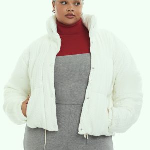 Plus Size Cable Knit Puffer Jacket