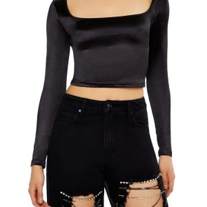 Satin Square-Cut Crop Top