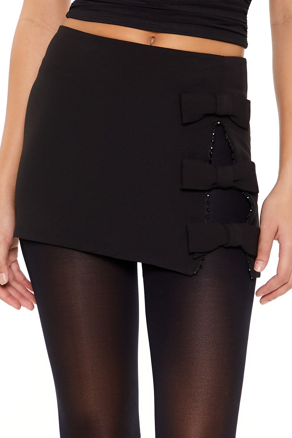 Rhinestone Bow Slit Mini Skirt - Image 5
