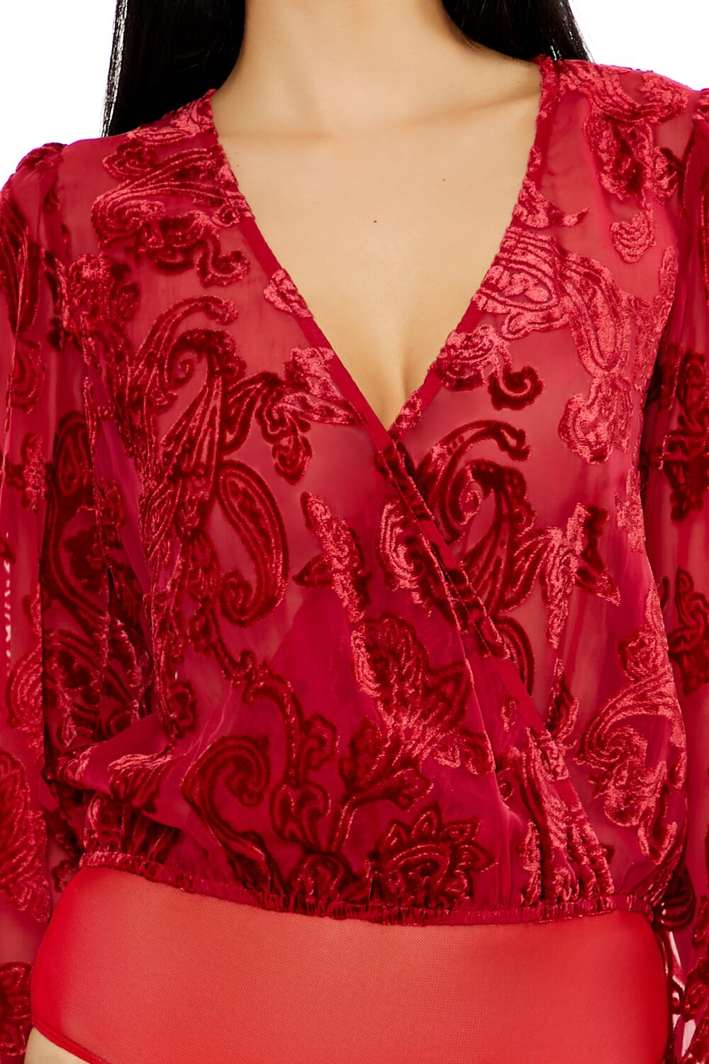 Flocked Paisley Surplice Bodysuit - Image 3