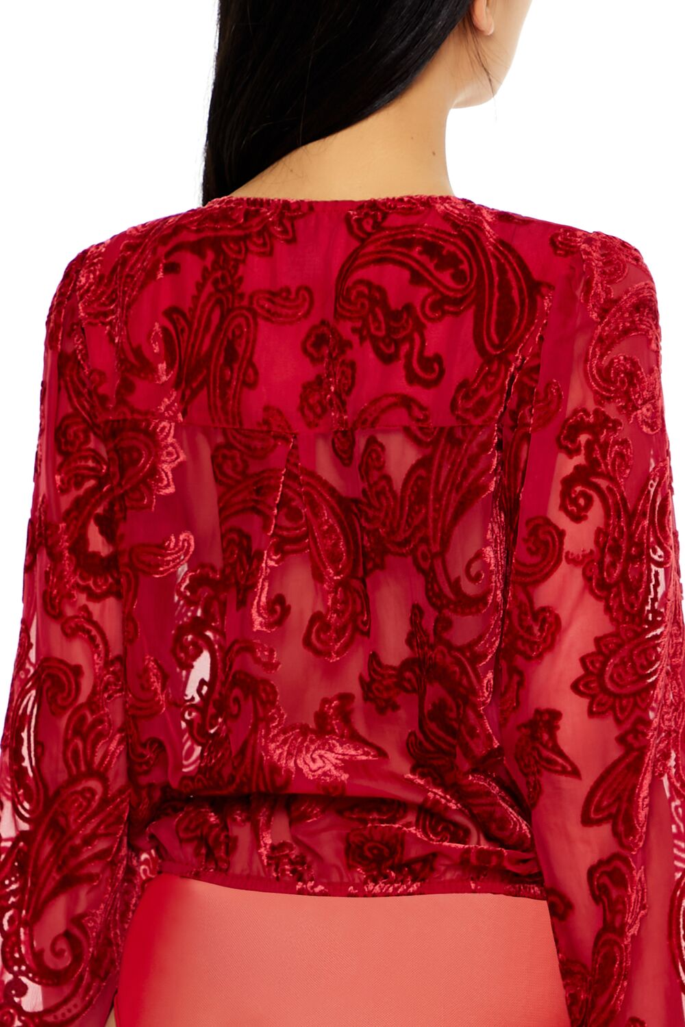Flocked Paisley Surplice Bodysuit - Image 5