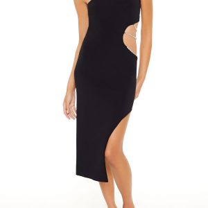 Faux Gem Cutout Midi Sweater Dress