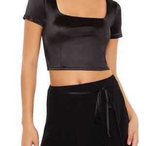 Satin Square-Neck Crop Top