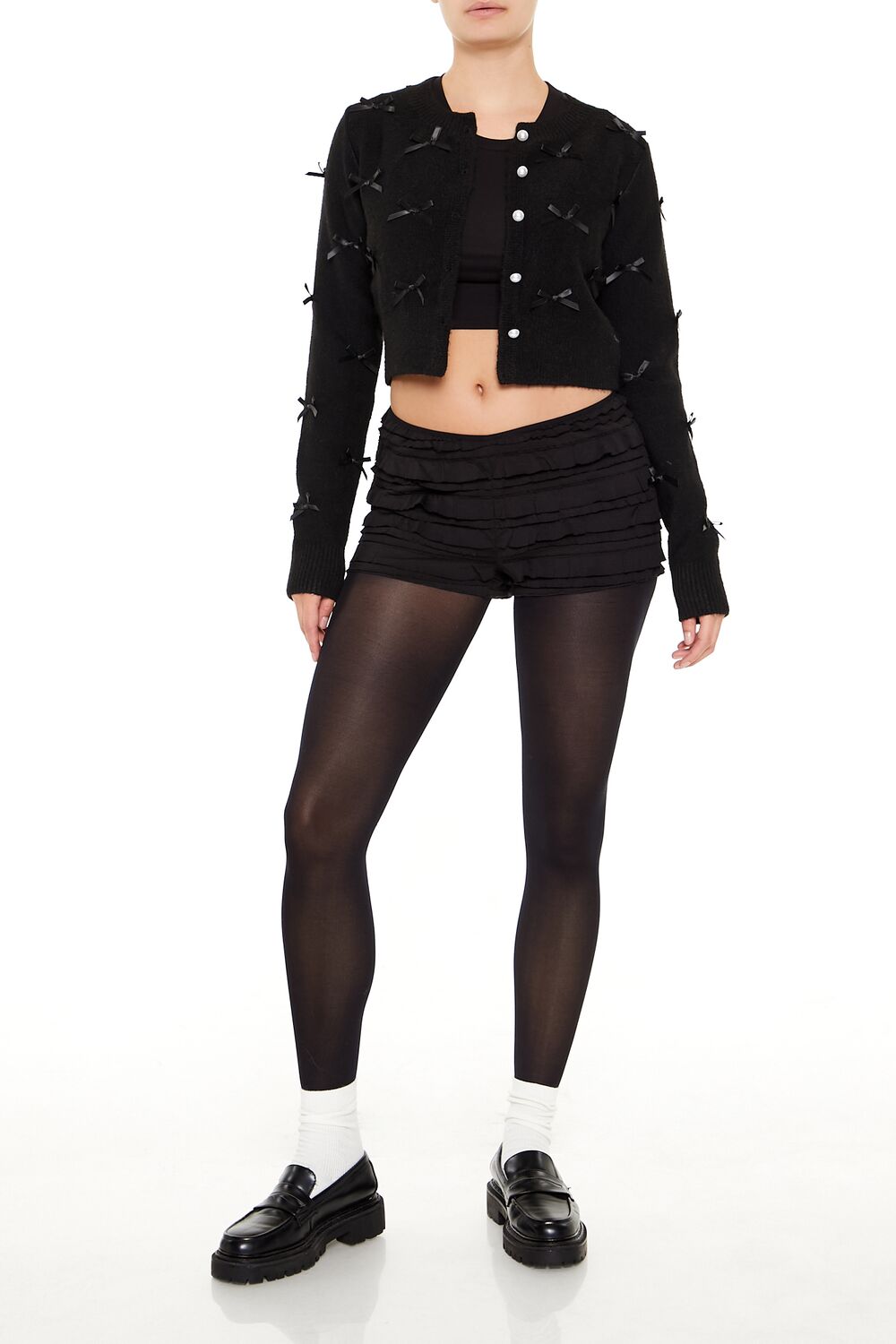 Bow & Faux Pearl Cardigan Sweater - Image 2