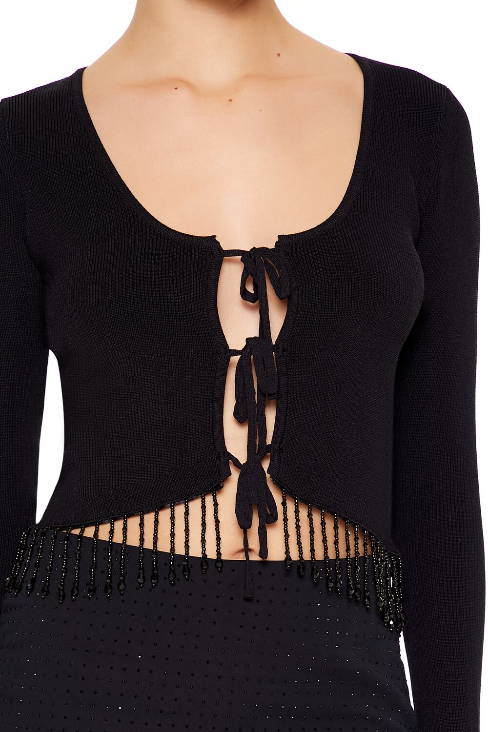 Beaded Fringe Cardigan Sweater - Image 3
