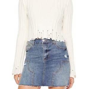 Distressed Mock Neck Sweater