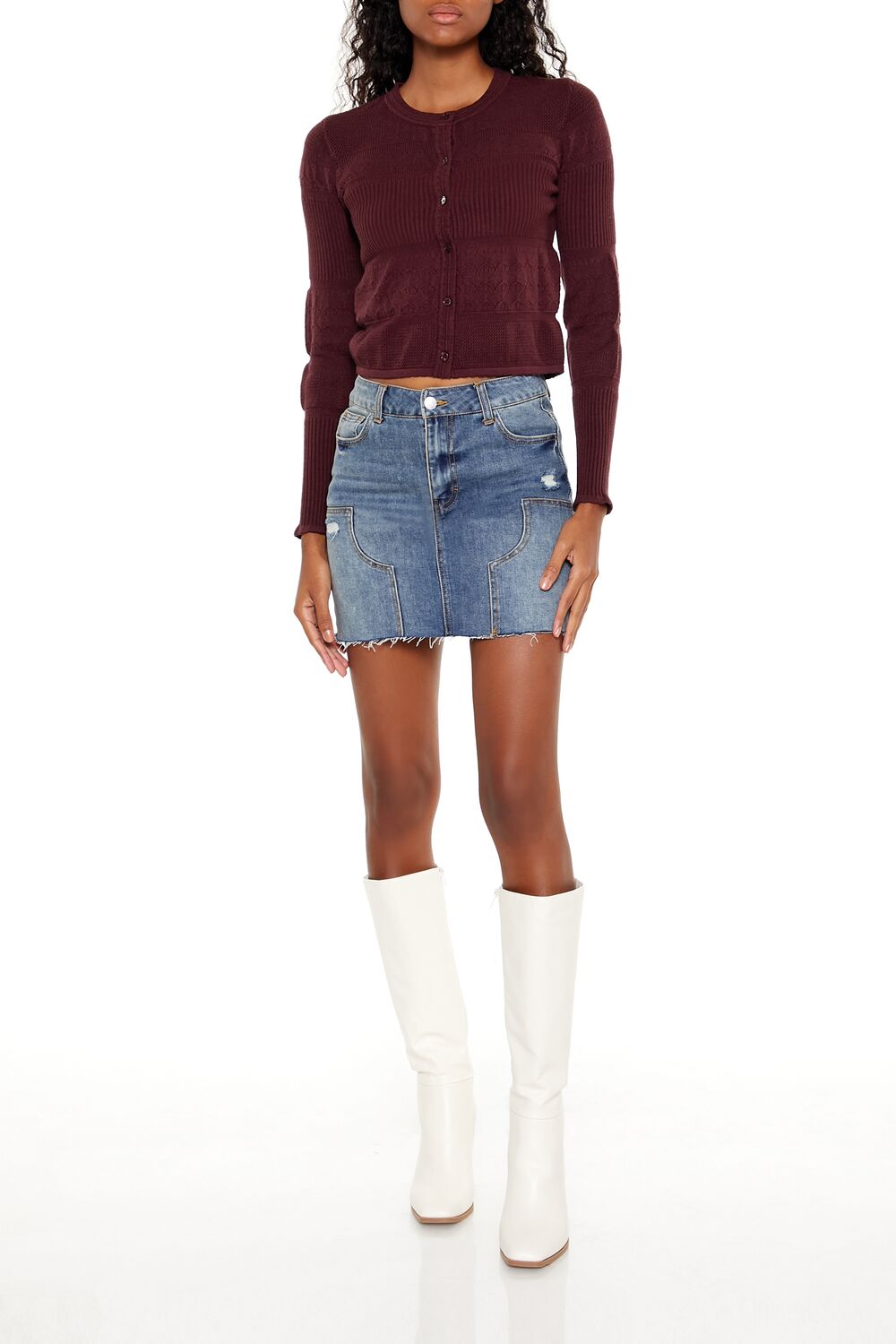 Mixed Knit Cardigan Sweater - Image 7